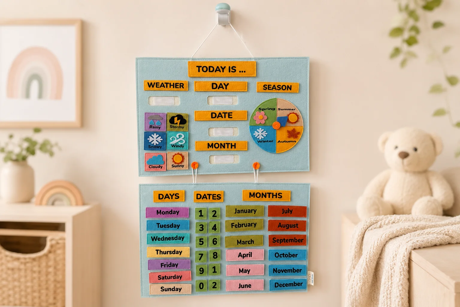 A colourful children’s calendar for building a daily routine
